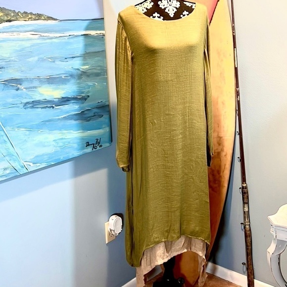 NWT Zanezea,Green & Beige Maxi Dress, Long Sleeves, Double Layered, Wow! 14 - Picture 1 of 9